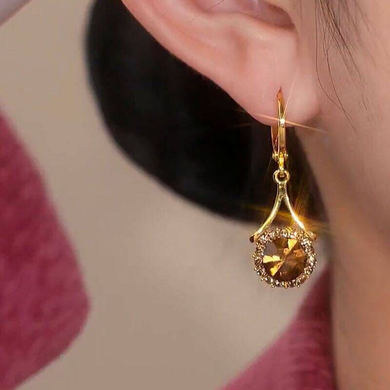 Caramel Stone Charm Drop Huggie Earring