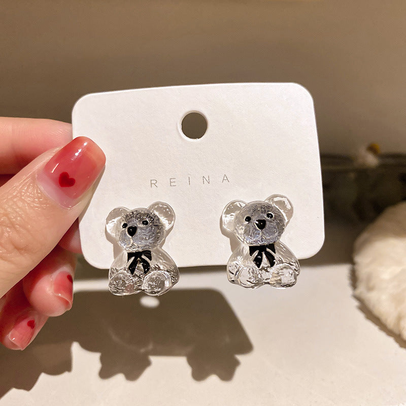 Cute Acrylic Transparent Teddy Bear Stud Earrings