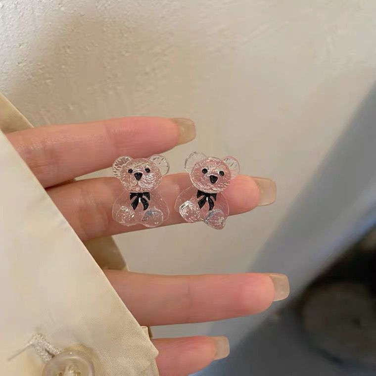 Cute Acrylic Transparent Teddy Bear Stud Earrings
