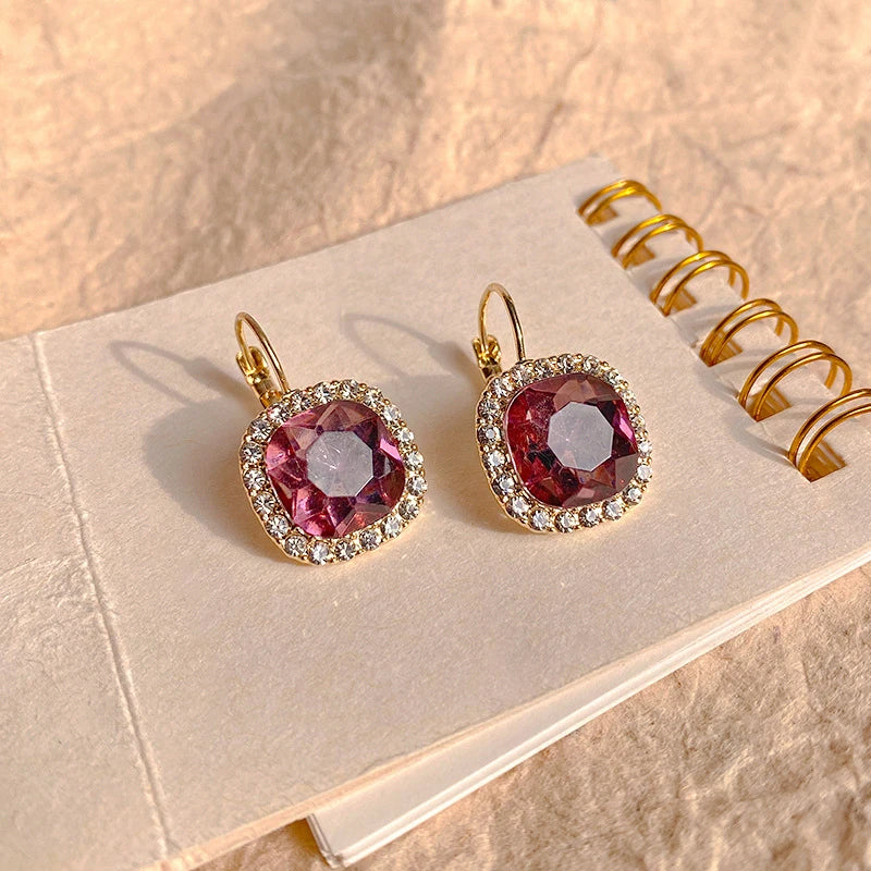 Vintage Square Crystals Drop Earrings