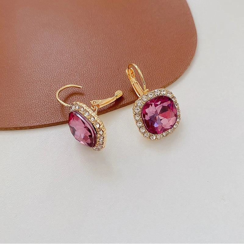 Vintage Square Crystals Drop Earrings