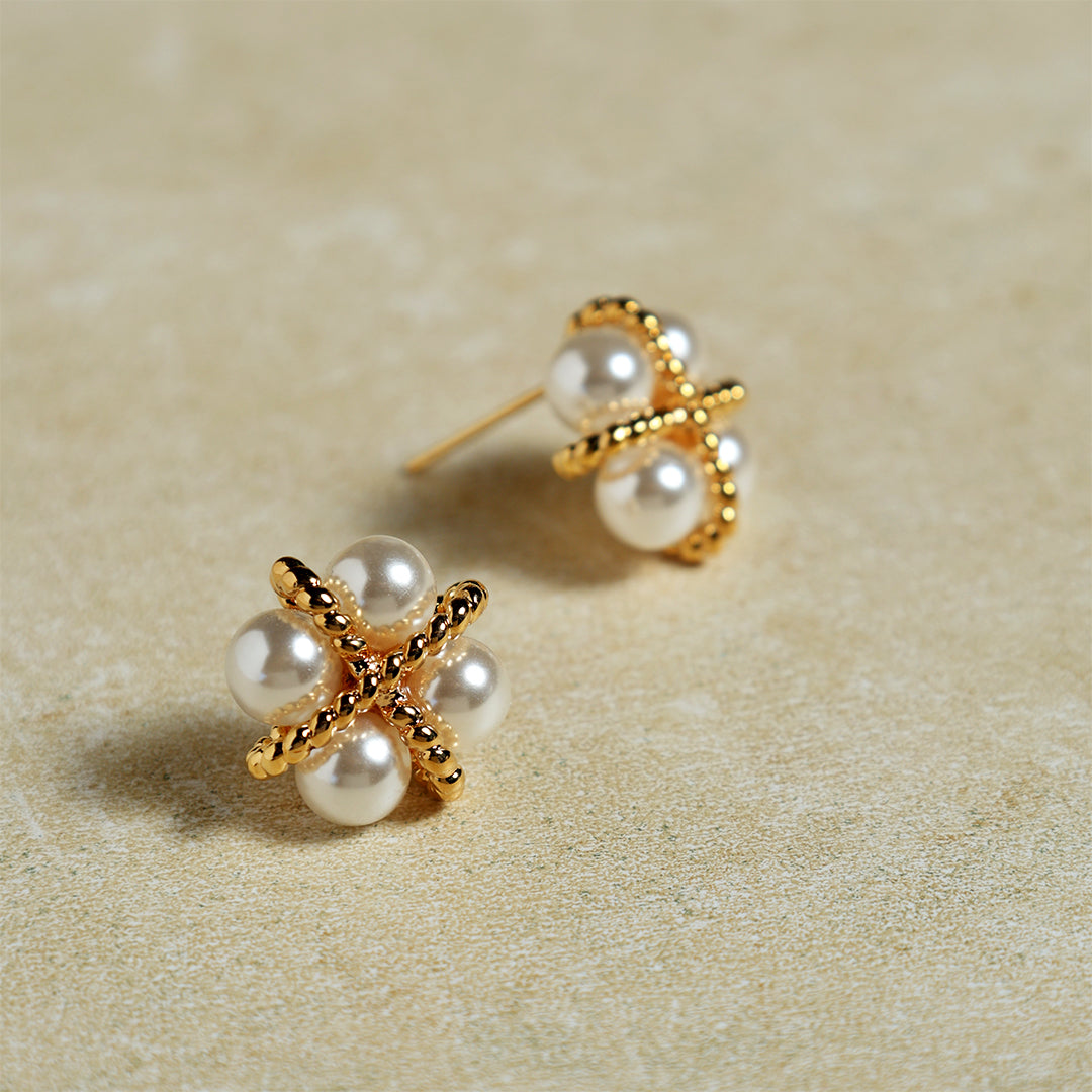 Cross Pearl Stud Earrings