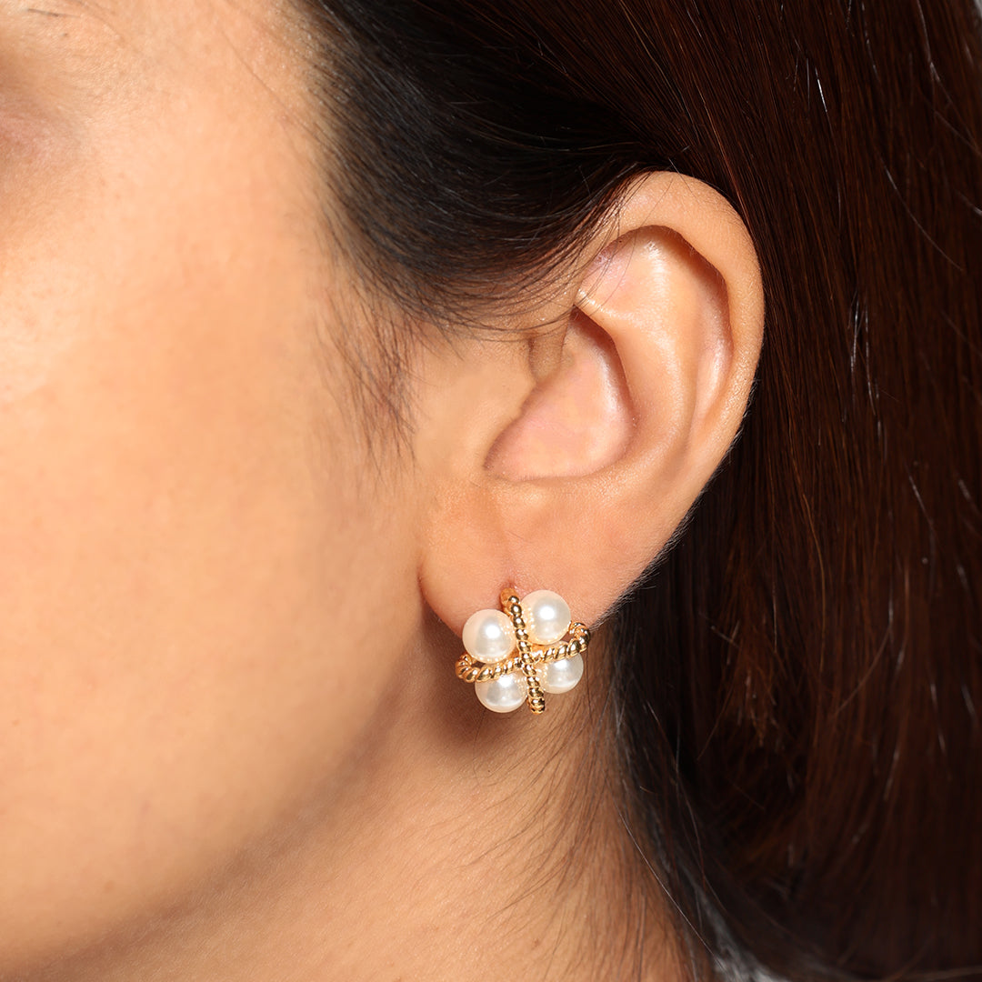 Cross Pearl Stud Earrings