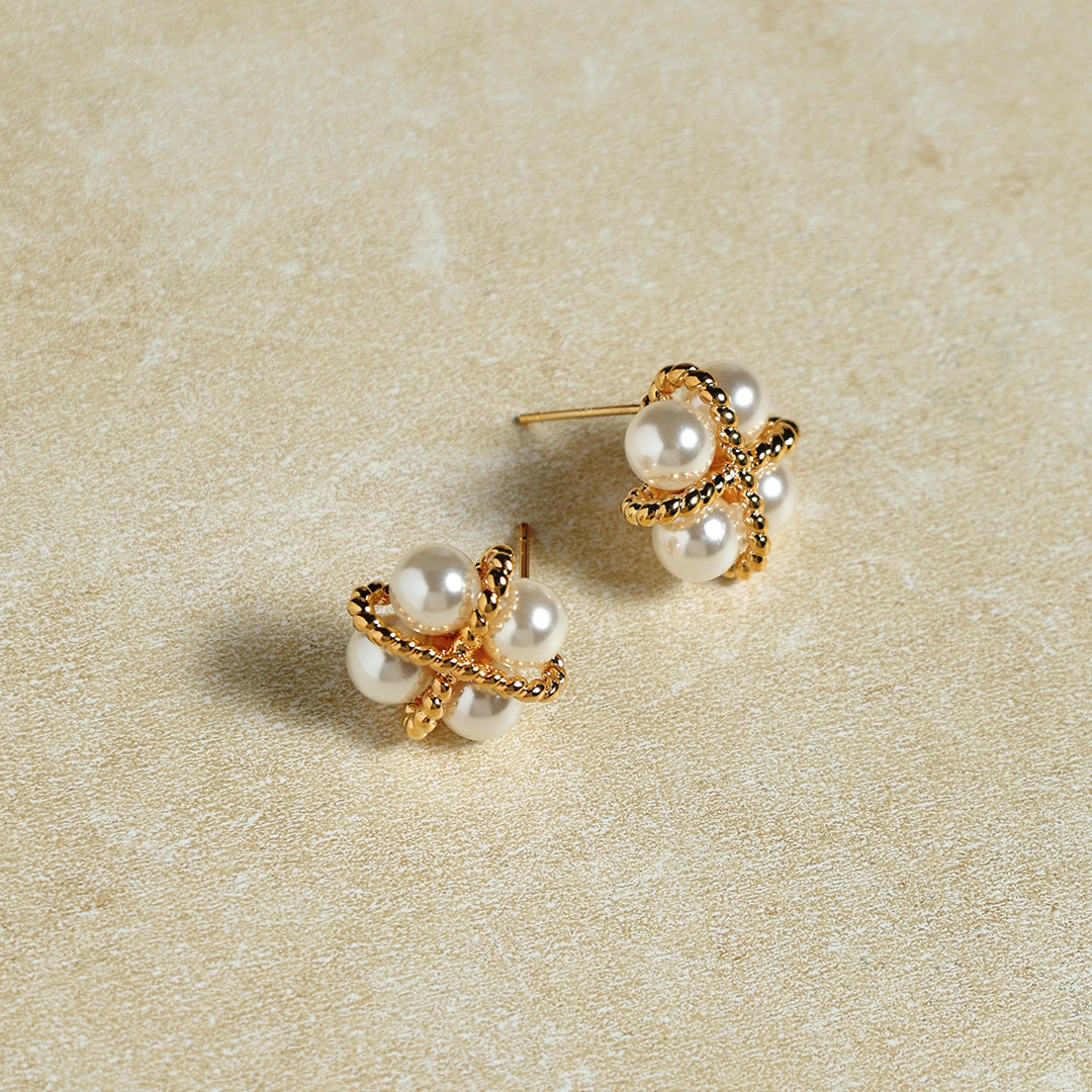 Cross Pearl Stud Earrings
