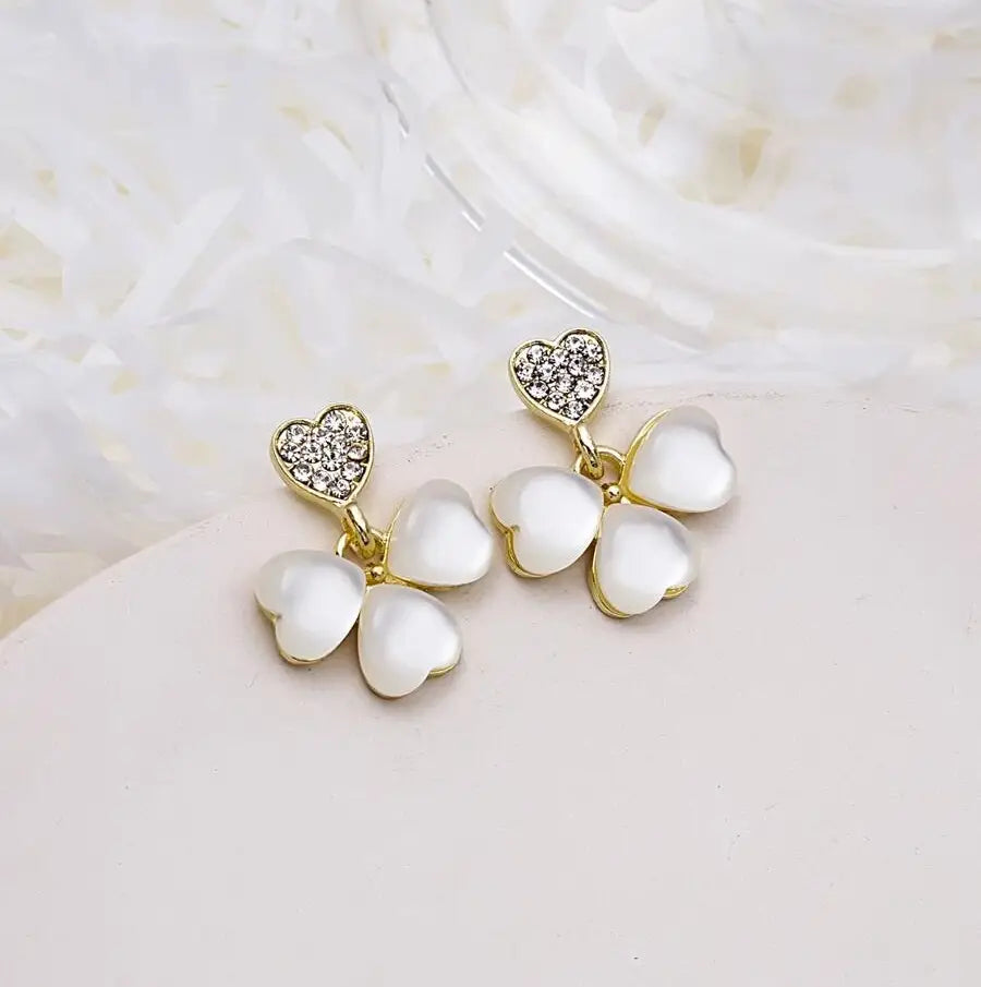 Opal Heart Clover Drop Earrings