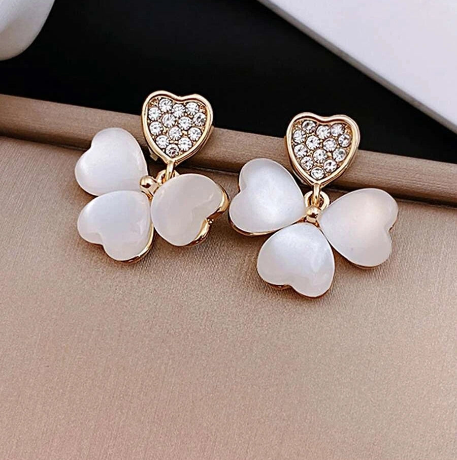 Opal Heart Clover Drop Earrings