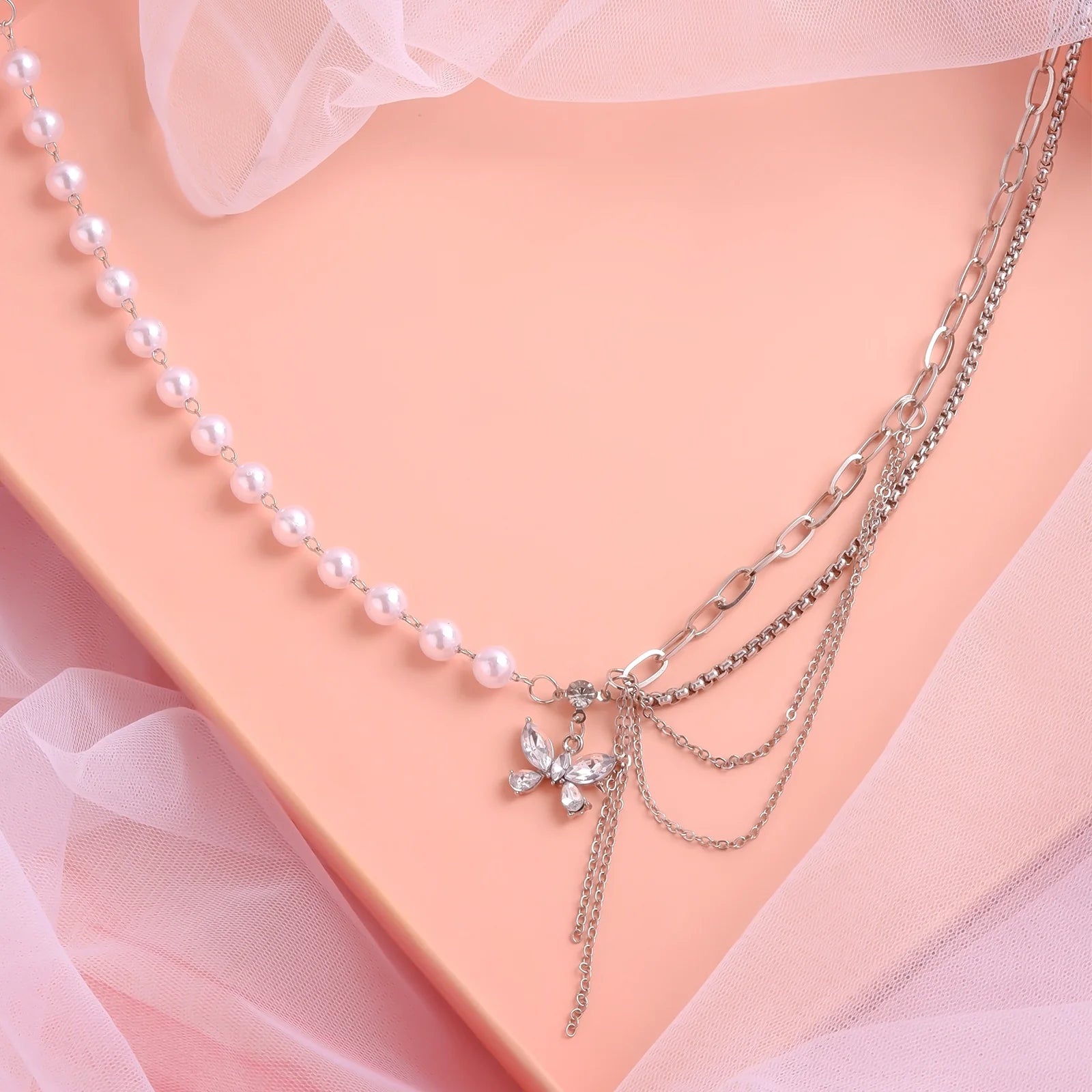 Multi-Layer Butterfly Pearl Necklace