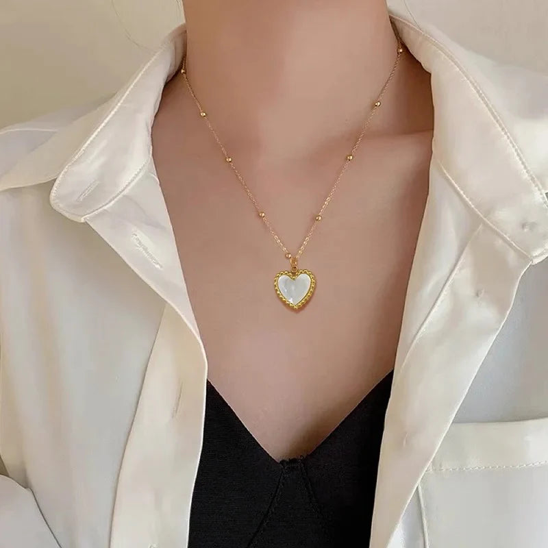 Two-Sided Heart Pendant Beads Chain Necklace