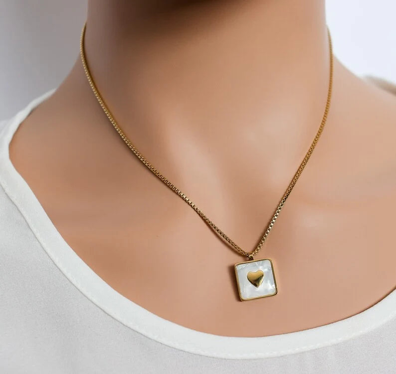 Heart In Opal Square Necklace