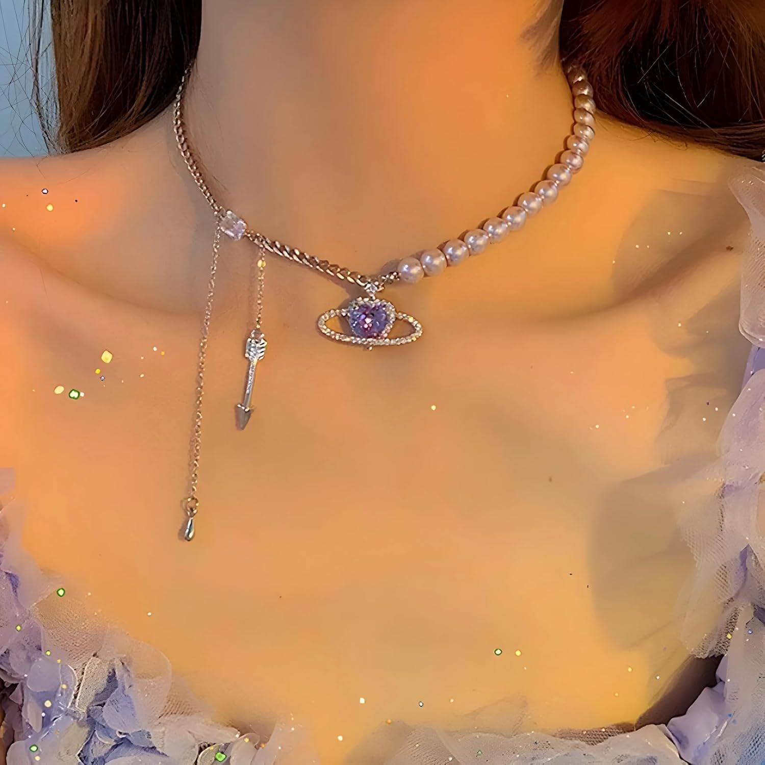 Lavender Love Planet Pearls Necklace