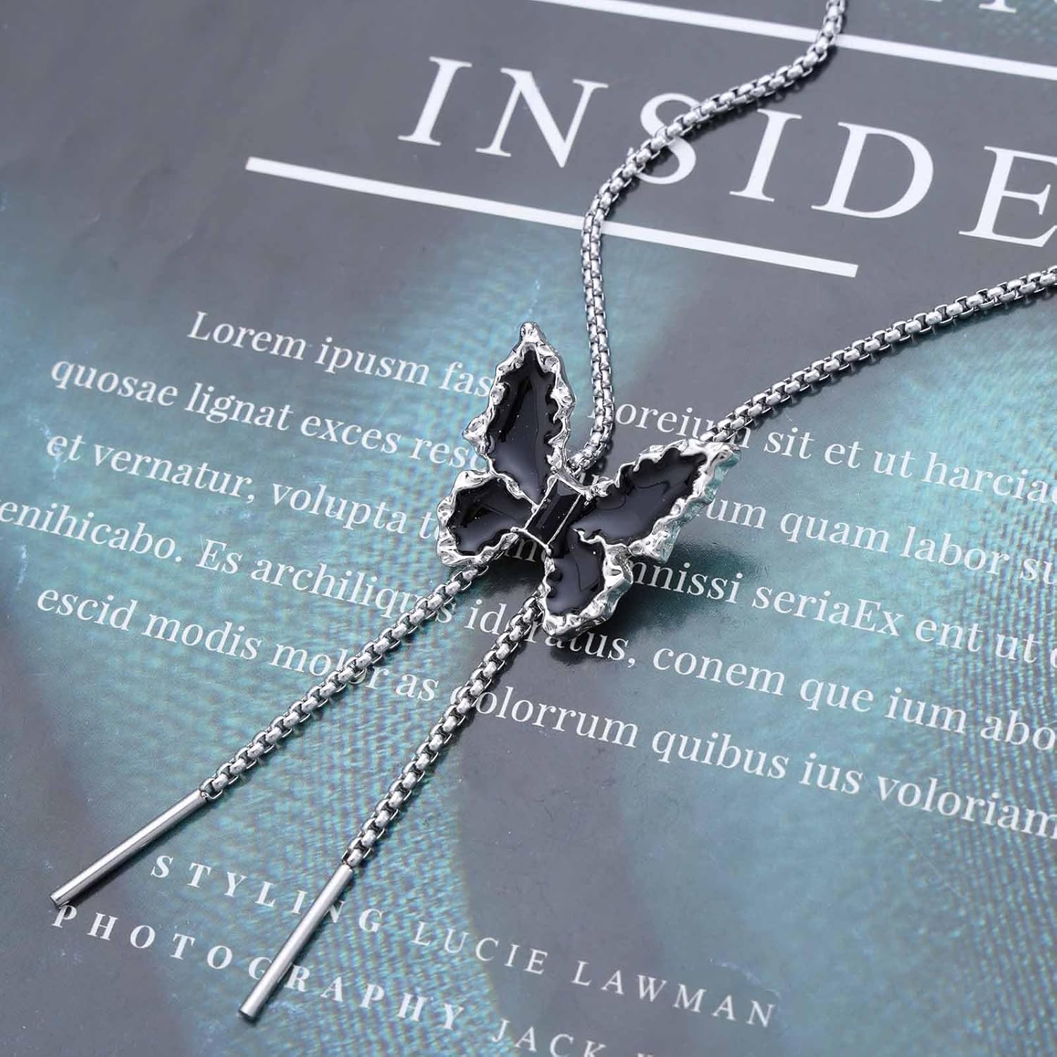 Adjustable Black Butterfly Long Chain Necklace