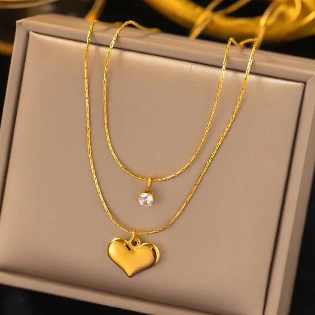 Crystal Heart Double Layered Necklace