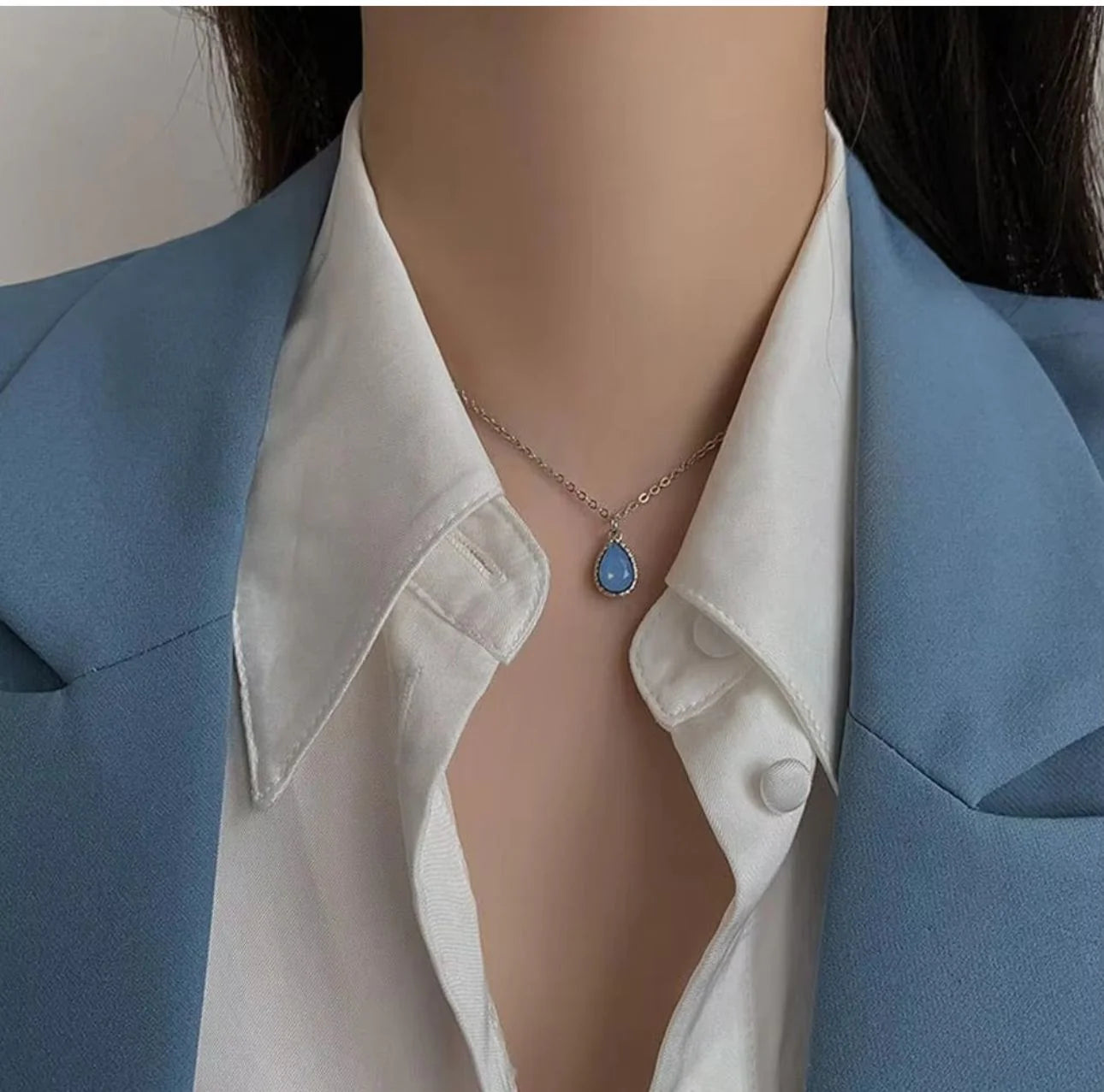 Dual Chain Butterfly & Blue Stone Necklace