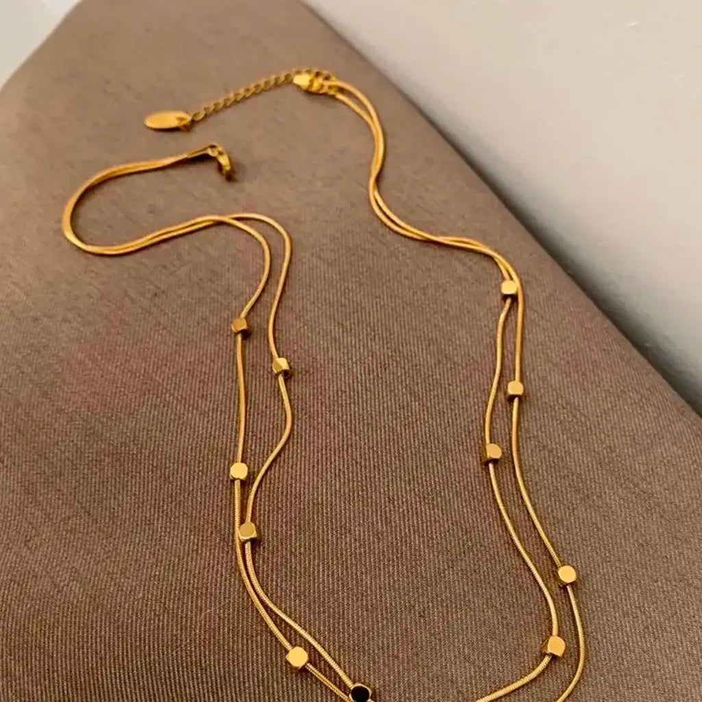 Retro Double-layer Herringbone Cubic Square Beads Necklace