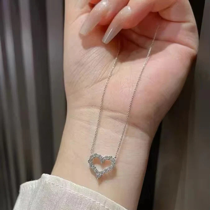 Alloy Hollow Heart Stone Pendant