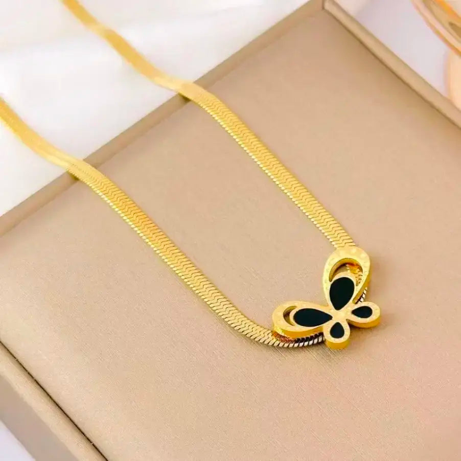 Black Butterfly Snake Chain Necklace