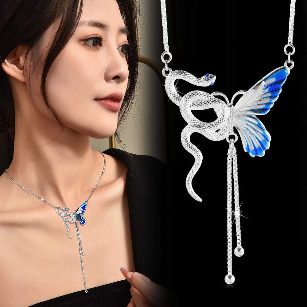 Snake & Butterfly Siilver Necklace