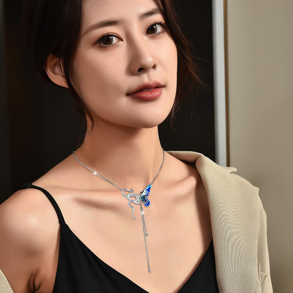 Snake & Butterfly Siilver Necklace