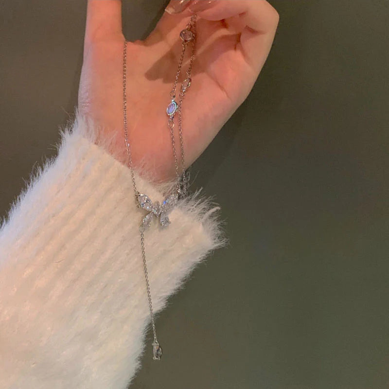 Two Layer Crystal Butterfly Necklace
