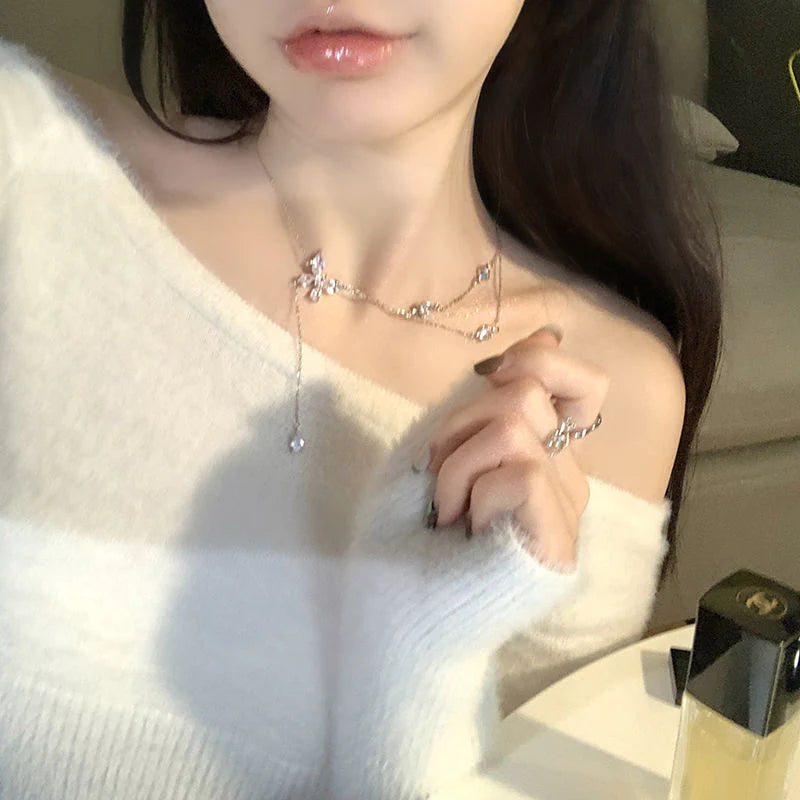 Two Layer Crystal Butterfly Necklace