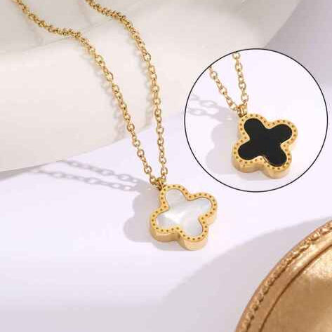 Two-Sided Black & White Clover Necklace