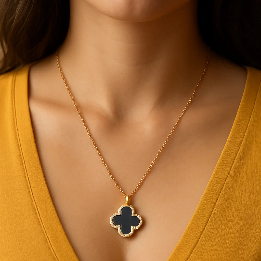 Two-Sided Black & White Clover Necklace