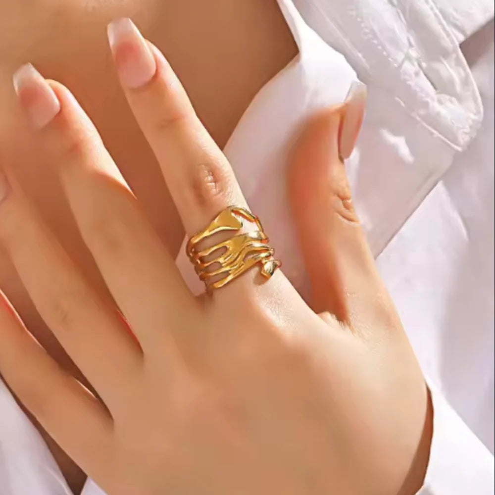 Chunky Hollow Abstract Wide Ring