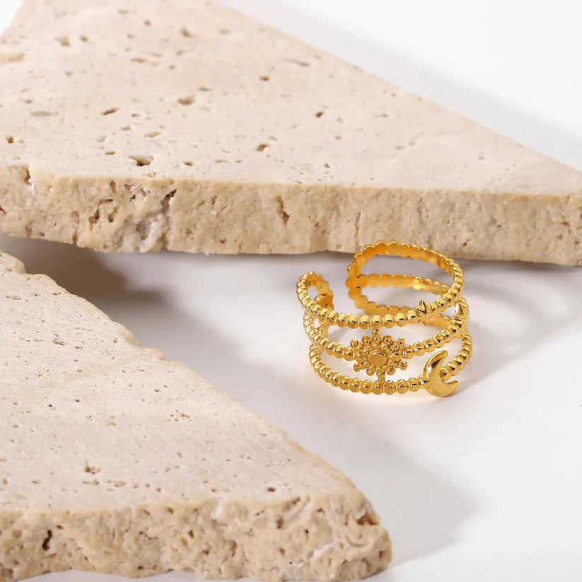 The Moon, Stars & Sun Three Layer Ring