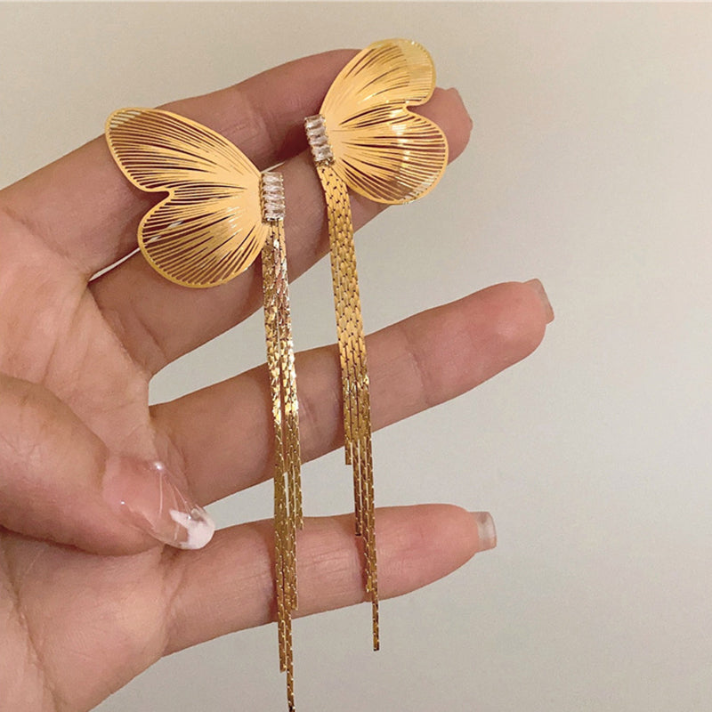 Exaggerated Butterfly Long Tassel Earrings