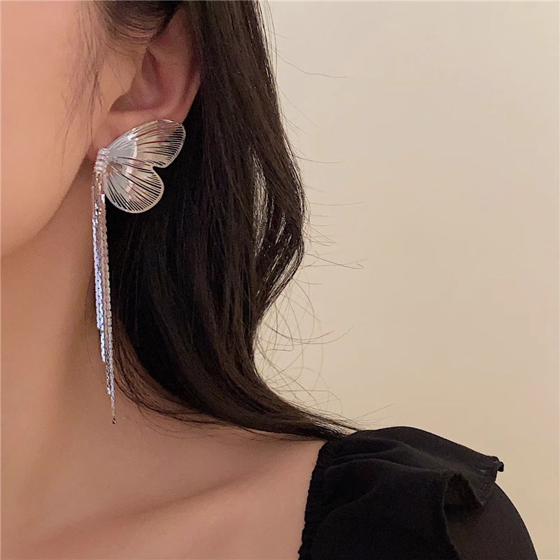 Exaggerated Butterfly Long Tassel Earrings