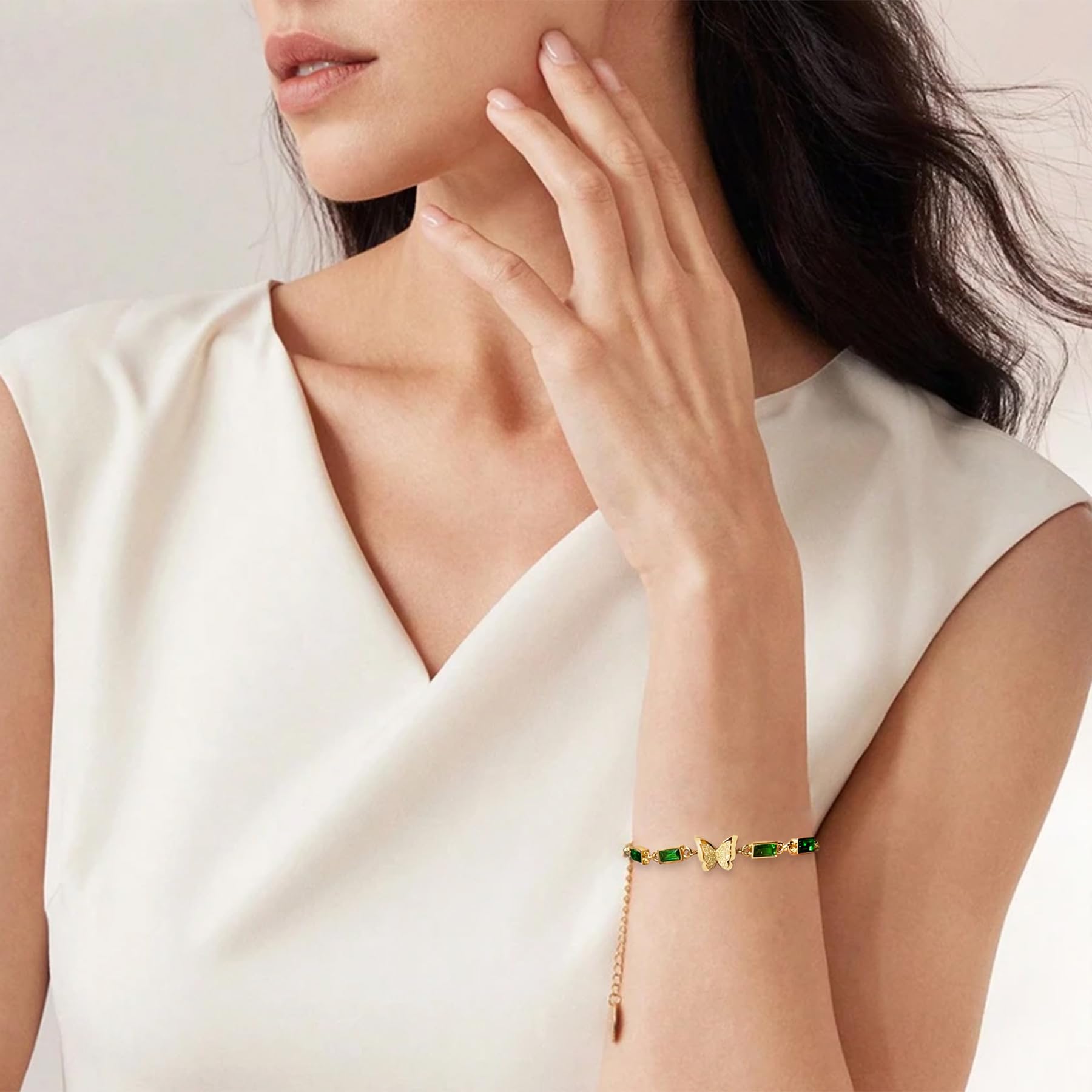 Green Gemstone Butterfly Bracelet