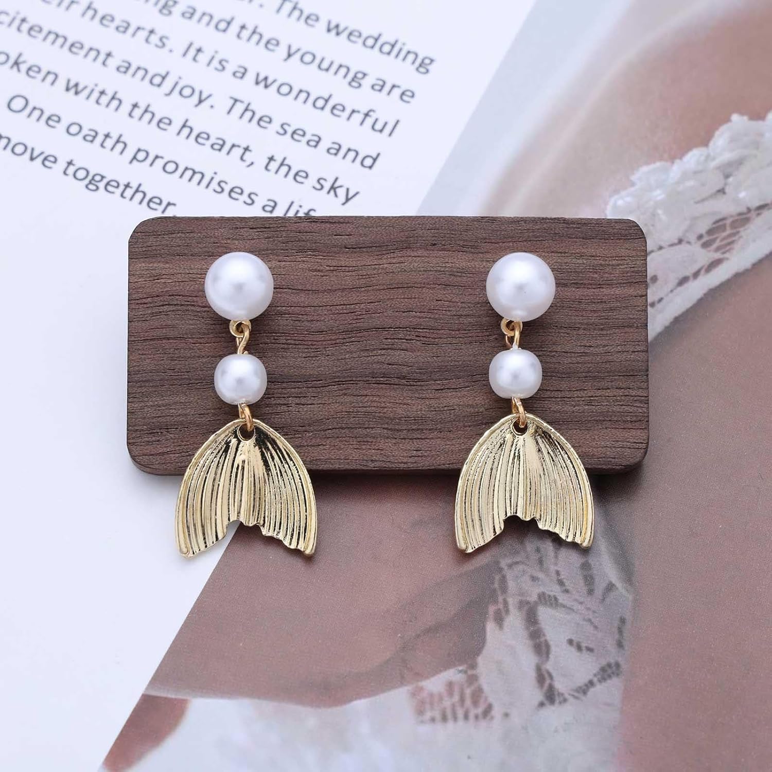 Metal Pearl Fishtail Drop Earrings