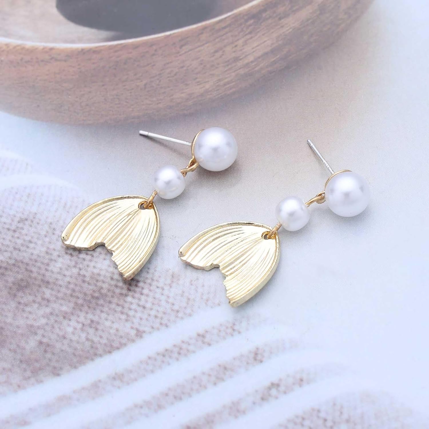 Metal Pearl Fishtail Drop Earrings