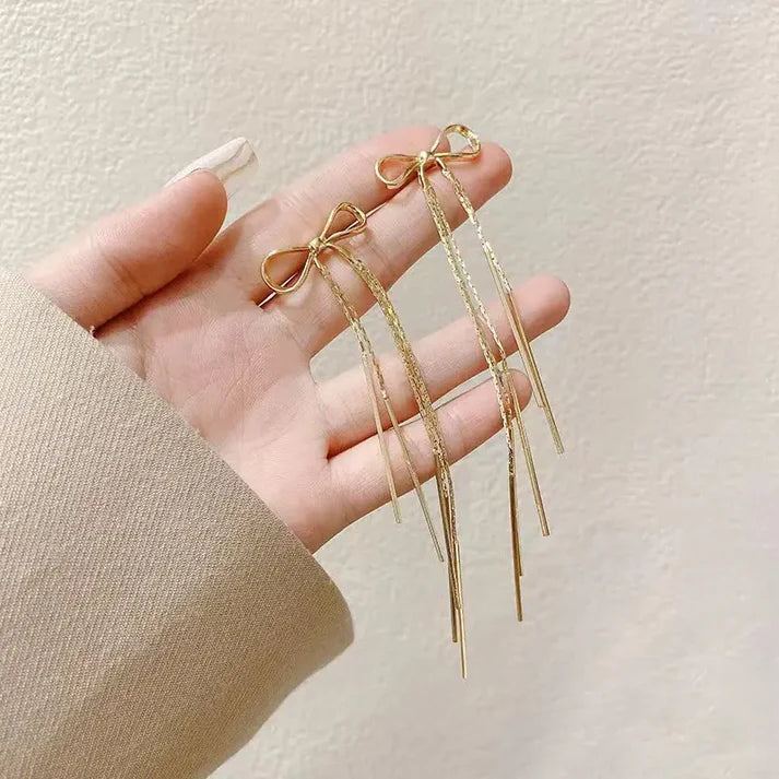 Bow Tassel Long Earrings