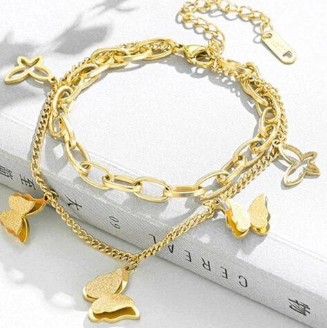 Butterfly Charm Dual Layer Chain Bracelet