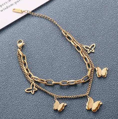 Butterfly Charm Dual Layer Chain Bracelet