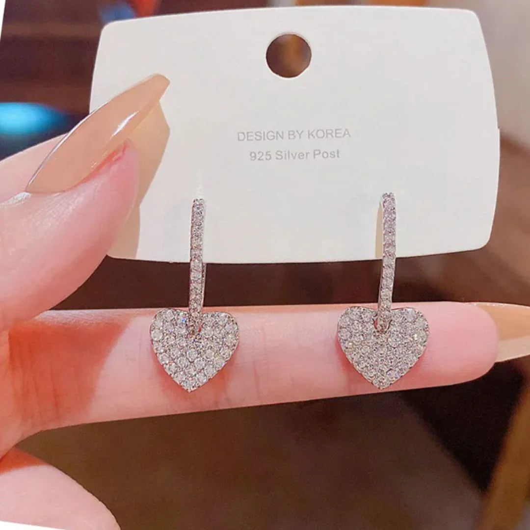 Sparkling Heart Drop Earrings
