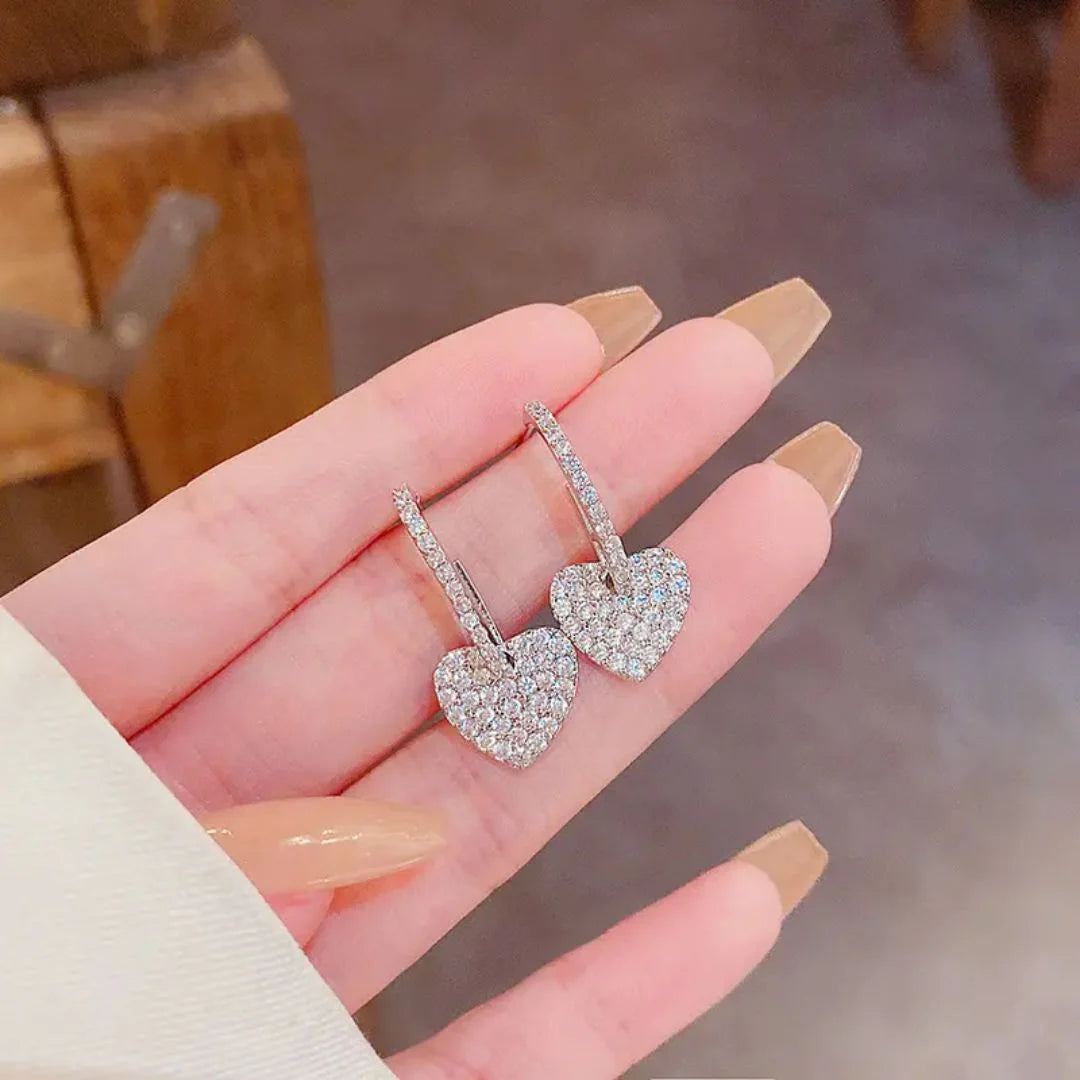 Sparkling Heart Drop Earrings