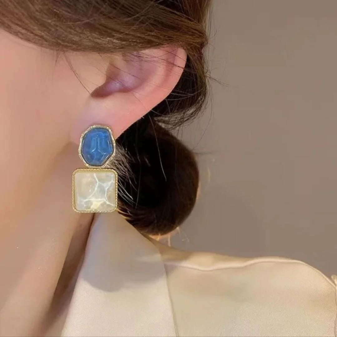 Blue & White Stone Earrings
