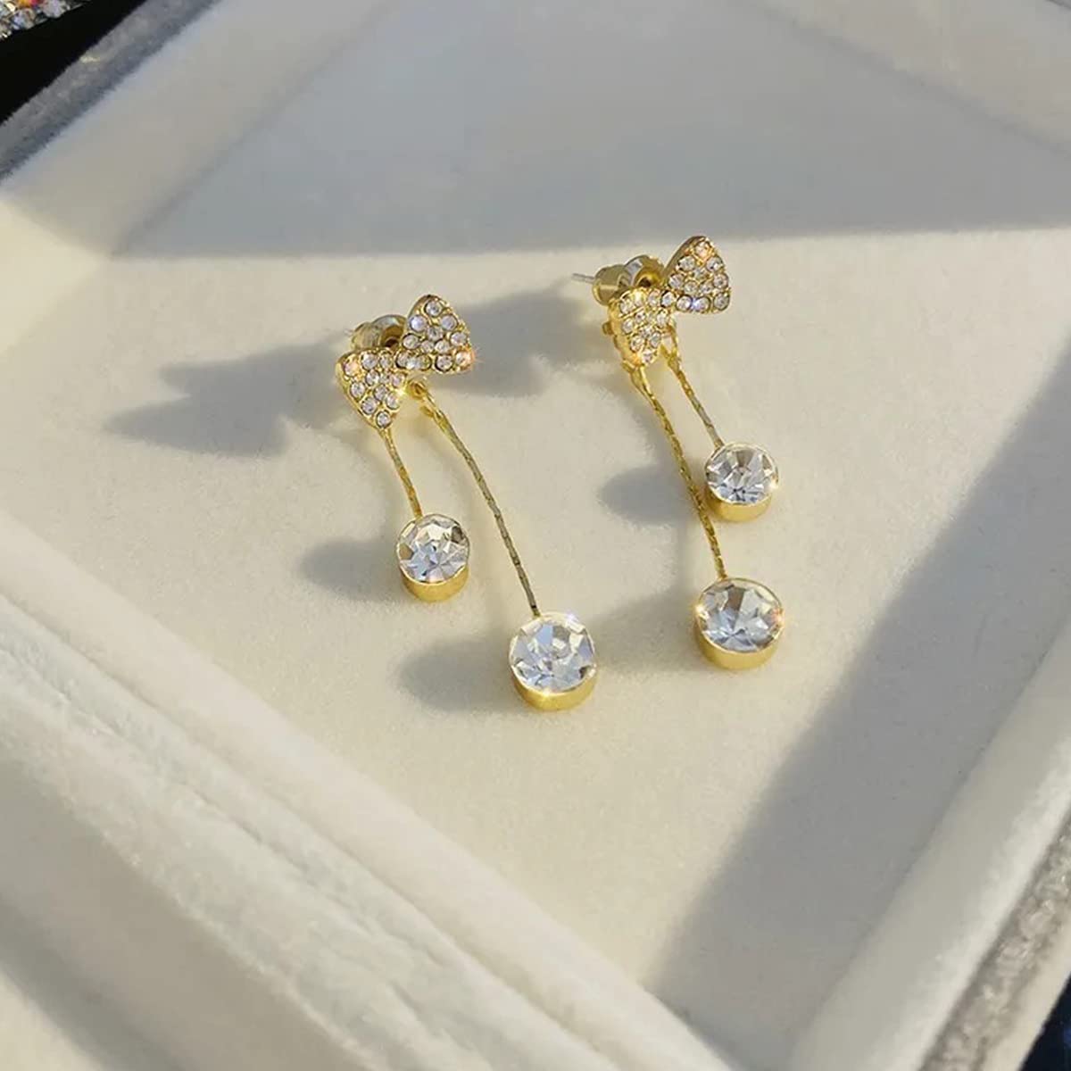 Rhinestones Bow Drop Earrings