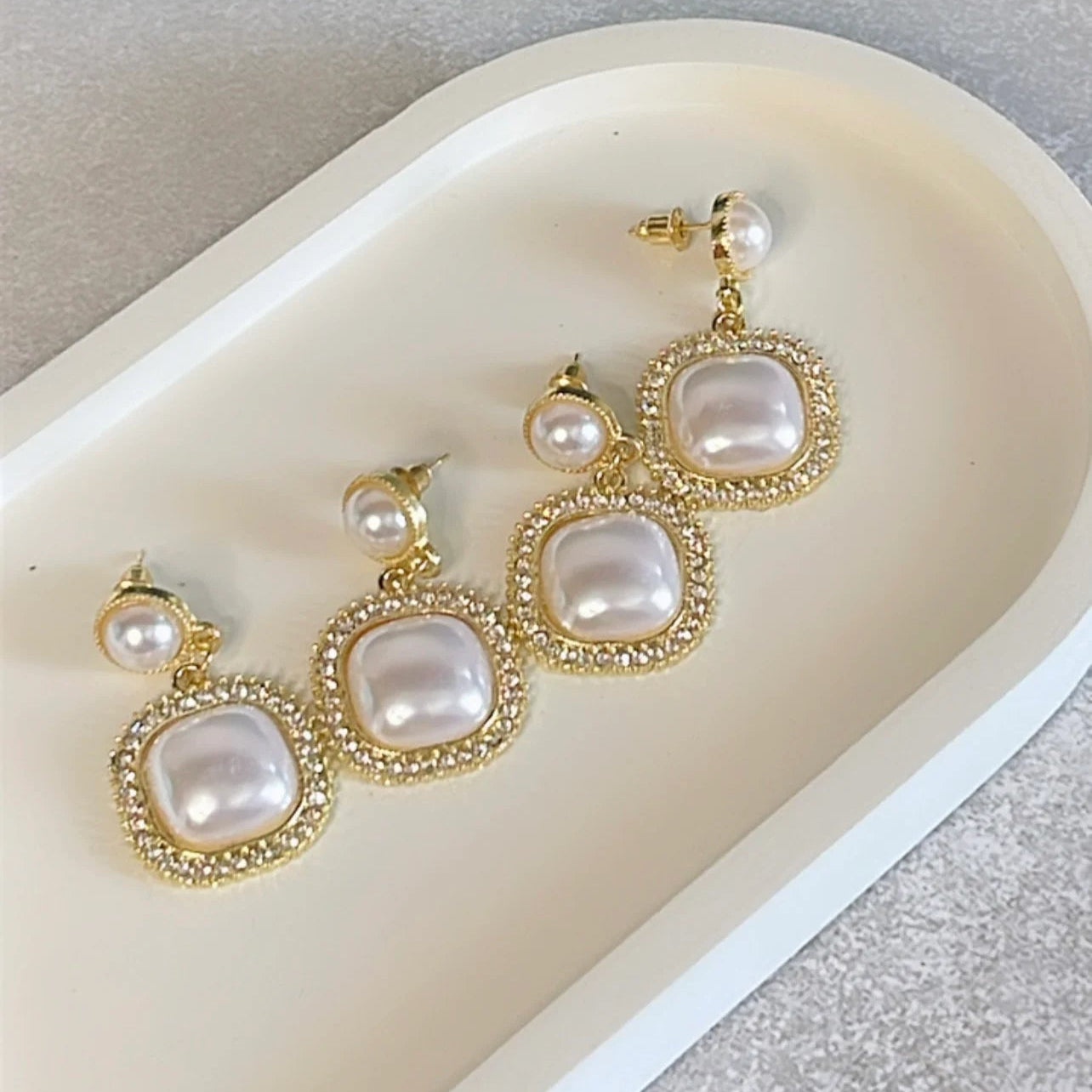 Pearl Drop Square Earrings
