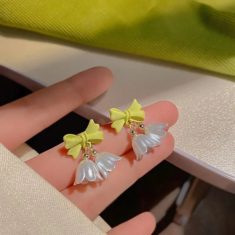 Cute Bow & Lily Drop Studs