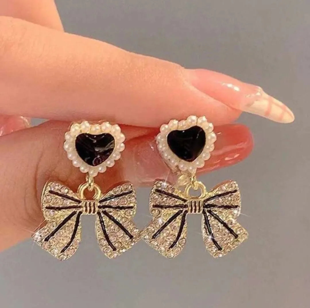 Black Heart Bow Drop Earrings