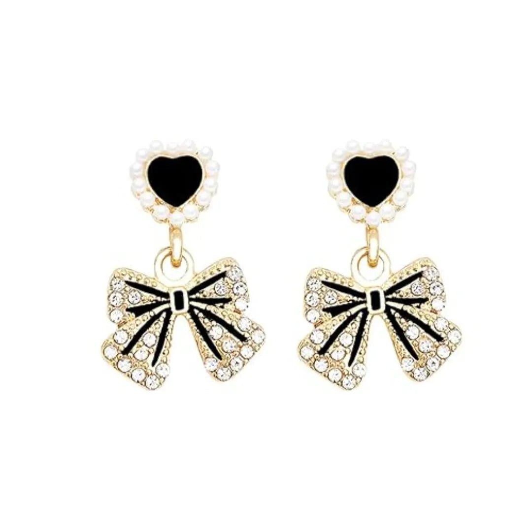 Black Heart Bow Drop Earrings