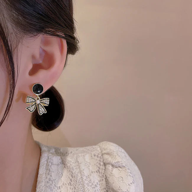 Korean Style Black Bow Earrings