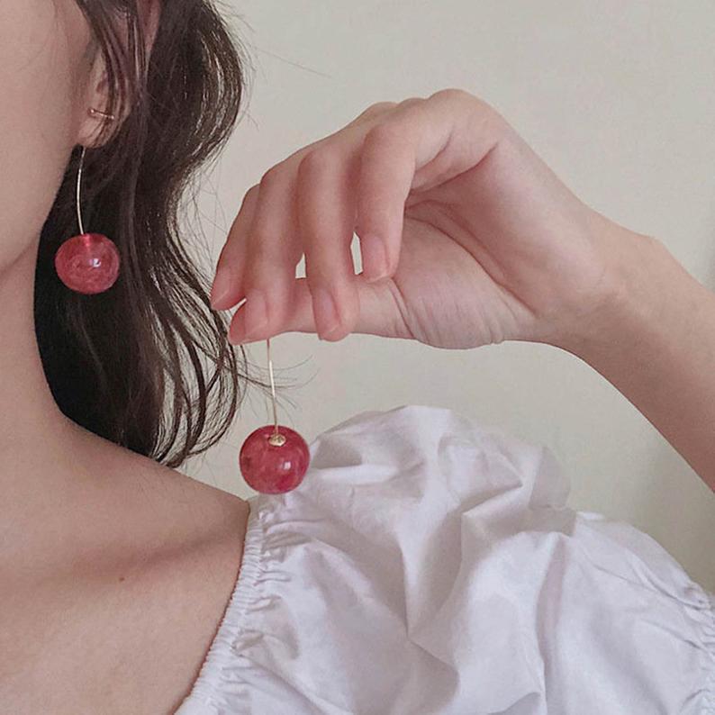 Rose Petals Resin Art Cherry Earrings