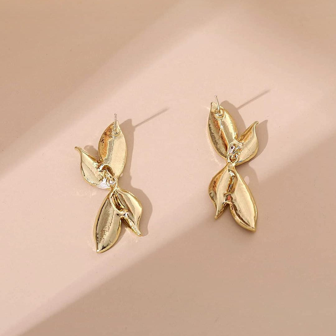 Yellow Chimes Earrings For Women White Crystal Studded Leaf Designed Stud Drop Earrings For Women and Girls