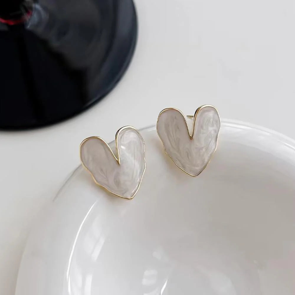 White Enamel Heart Studs