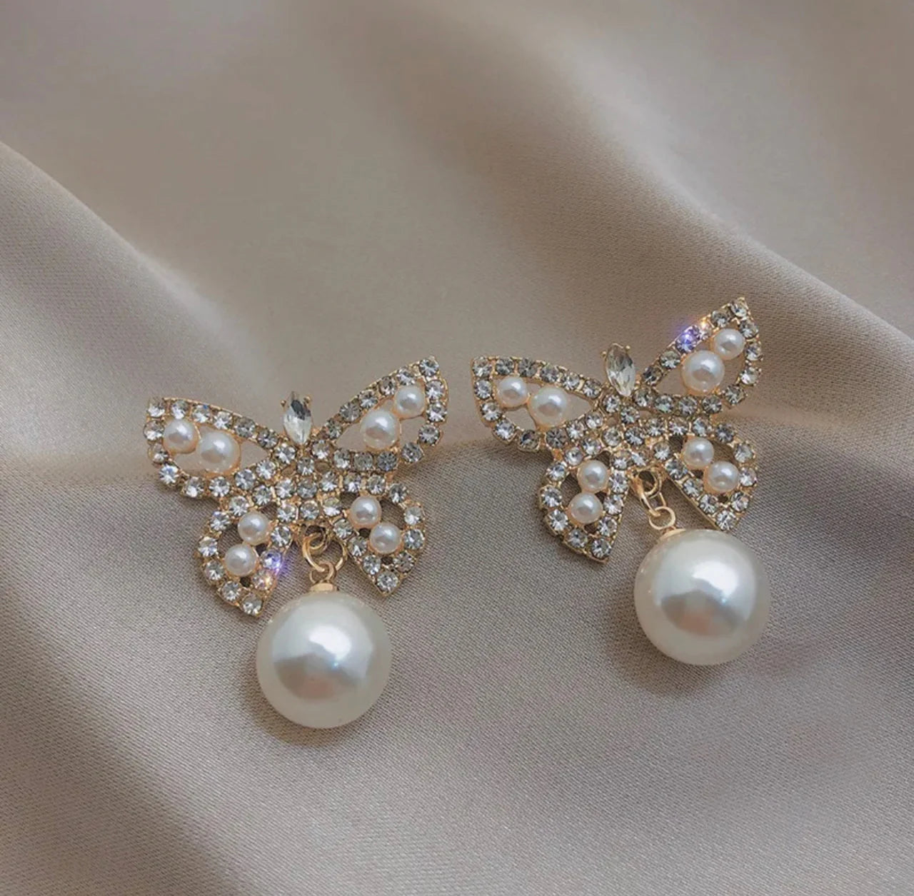 Stone & Pearl Butterfly Studs