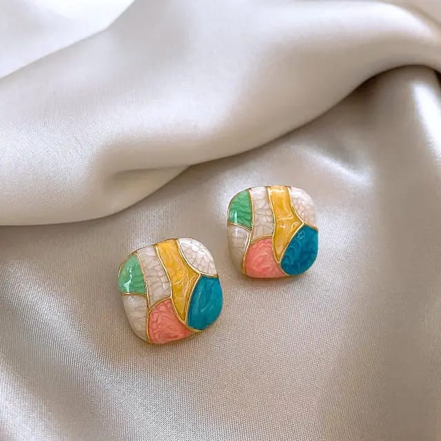 Enamel Candy Color Square Studs